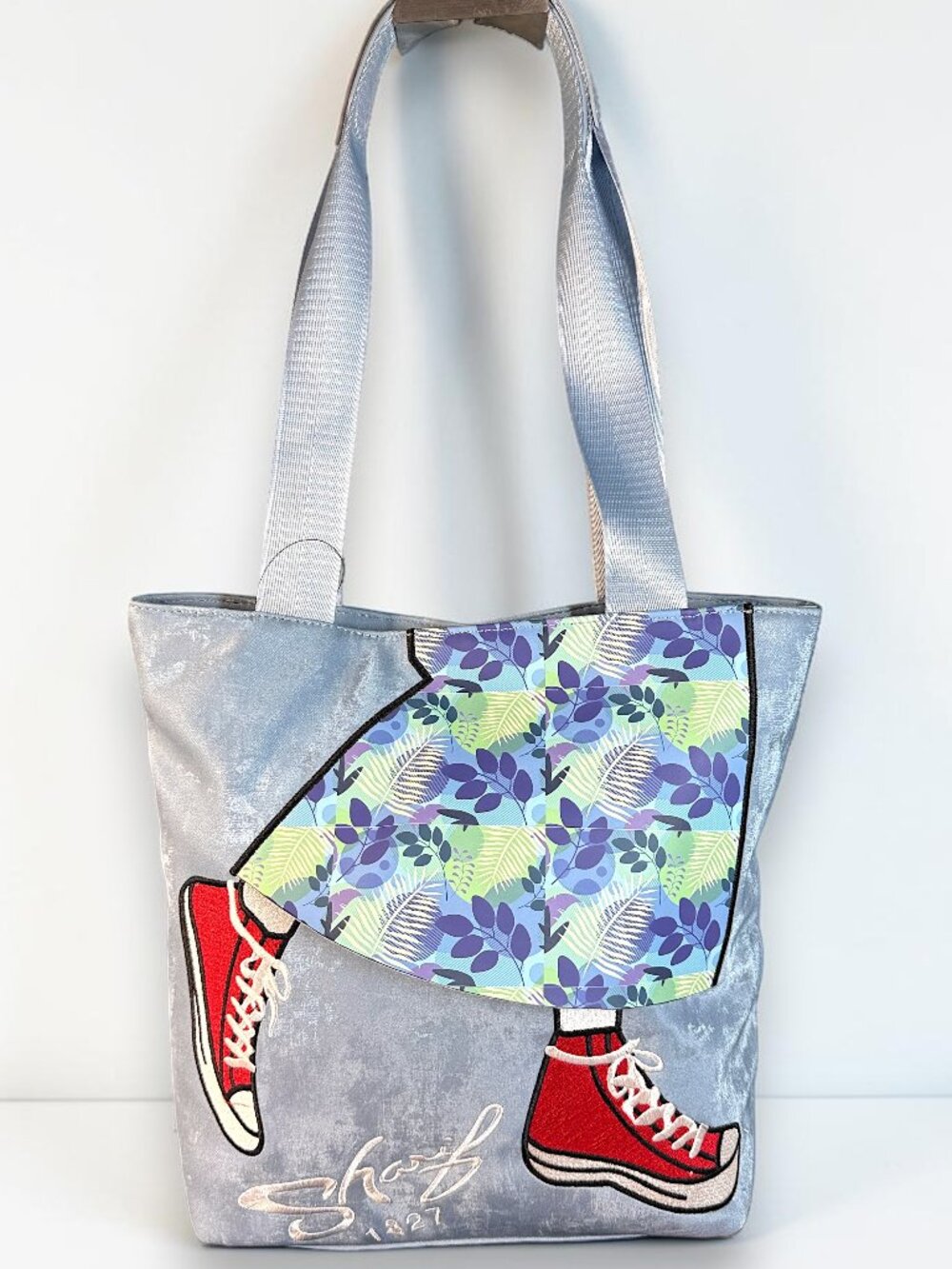 Sharif 1827 “Walk This Way" Velour & Embroidered Appliqué Shoulder Tote – Sample